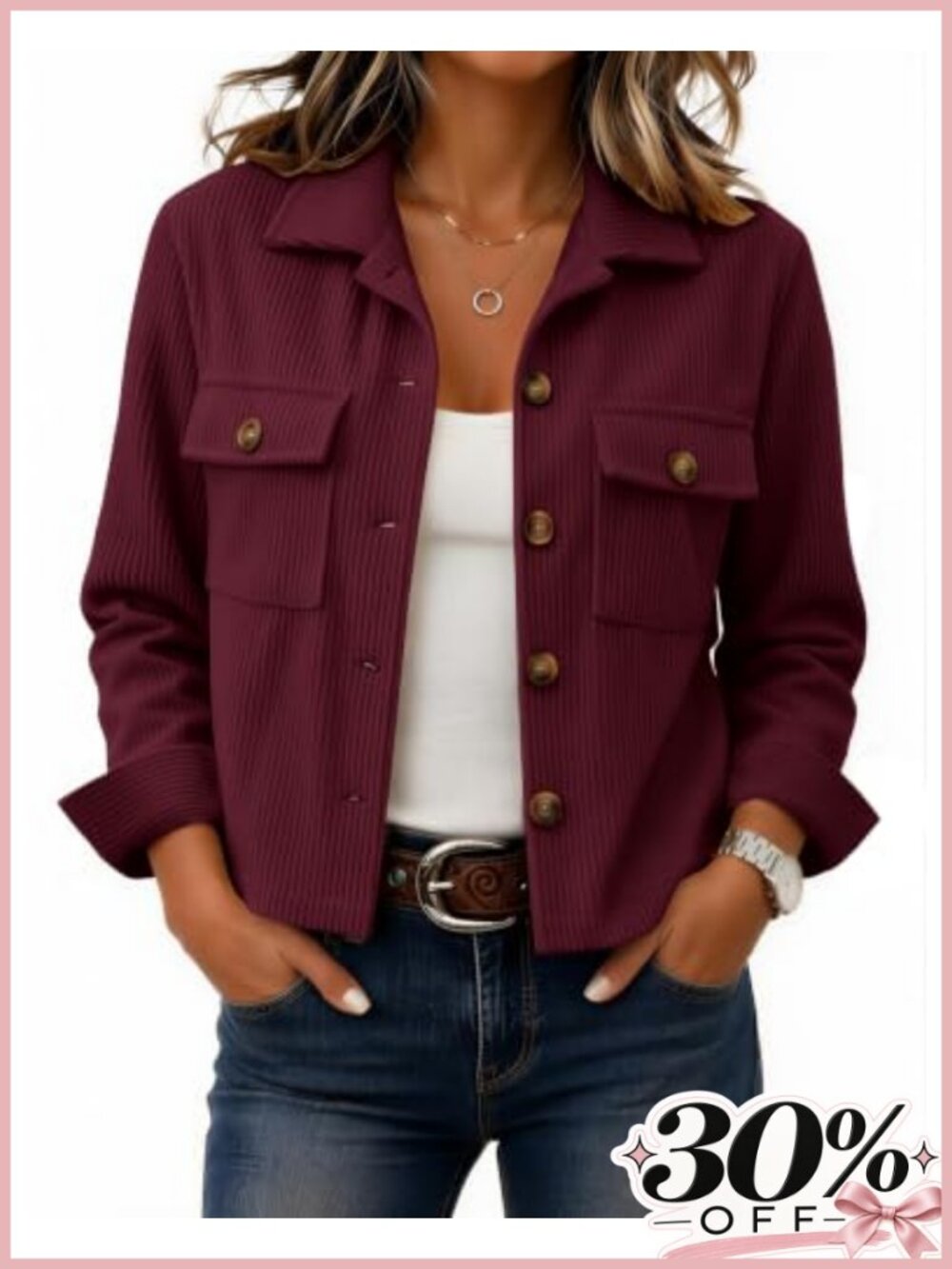 Zeagoo Corduroy Cropped Button Down Shacket Long Sleeve Casual Jacket